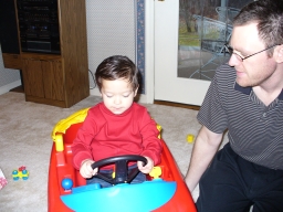 Daddy showing me how to drive.