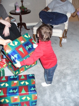 Distributing presents.